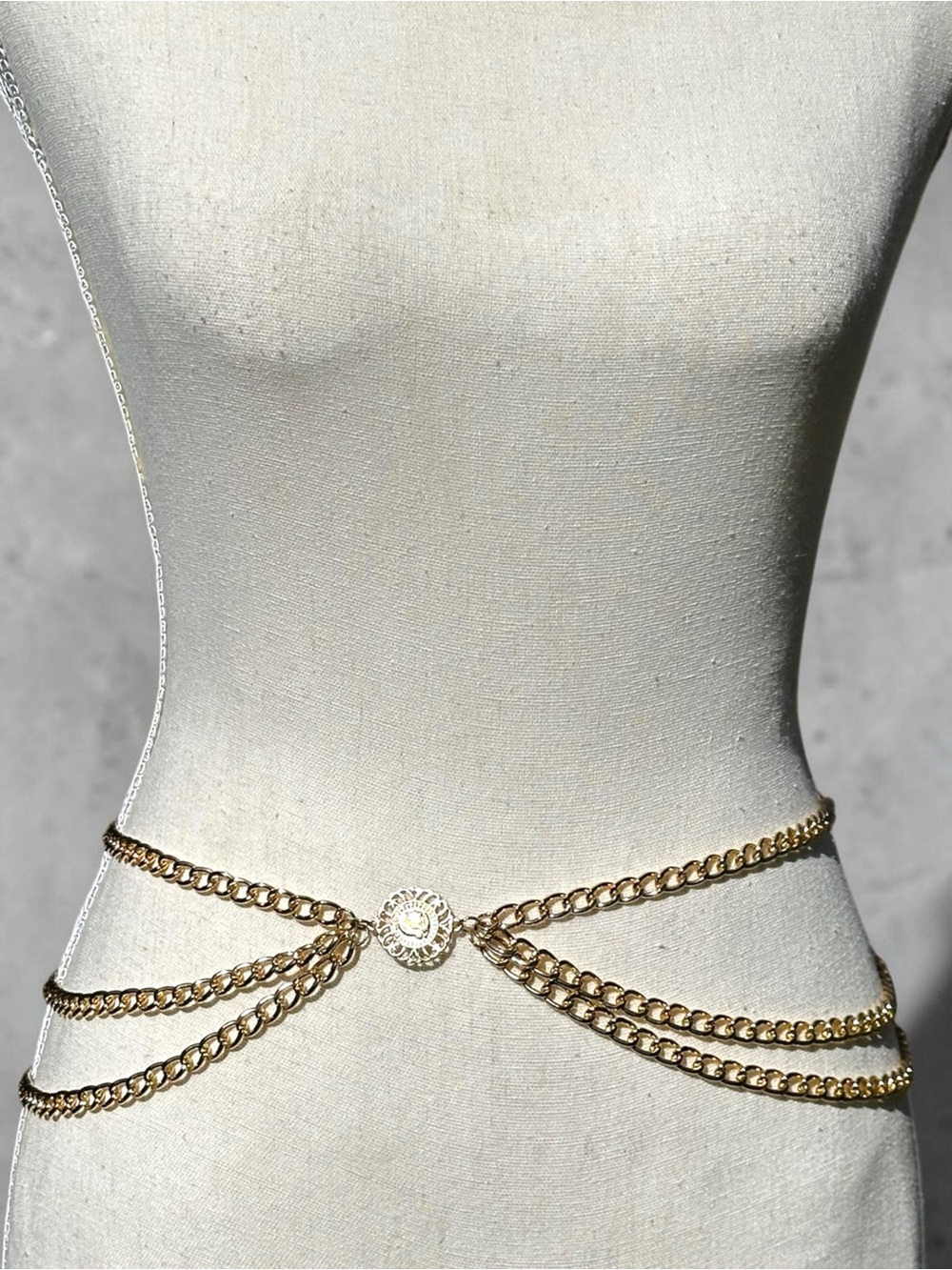Vintage Style Layered Gold Chain Belt Cameo Coin Portrait Plus Size 56"